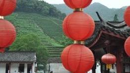 Red oriental lanterns and landscape from study abroad trip to Shanghai